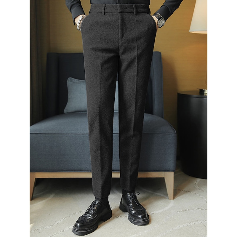 Men's Graduation Dress Pants Winter Pants Trousers Suit Pants Pocket Plain Comfort Breathable Outdoor Daily Going out Fashion Casual Black Khaki2
