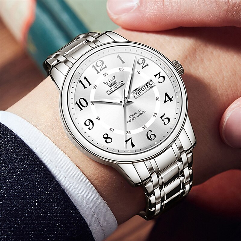 New Olevs Brand Men'S Fashion Watch Luminous Calendar Week Display Quartz Watch Simple Business Waterproof Men'S Watches