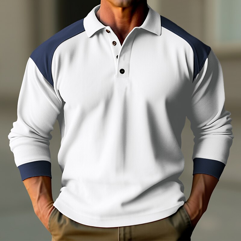 Men's Polo Shirt Button Up Polos Casual Holiday Classic Long Sleeve Fashion Basic Color Block Quick Dry Summer Regular Fit Black White Dark Navy Orange Polo Shirt2