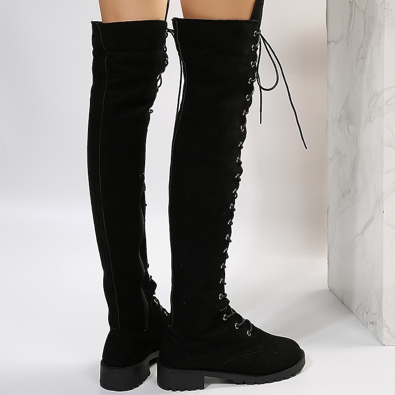 Women's Over-the-Knee Lace-Up Suede Boots with Flat Heel – Stylish and Comfortable for Casual and Winter Wear4
