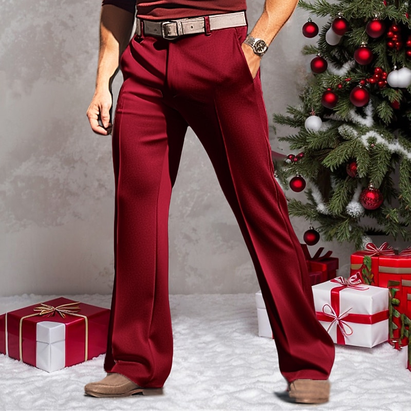 Men's Dress Pants Trousers Suit Pants Velvet Pants Pocket Straight Leg Plain Comfort Breathable Outdoor Daily Going out Fashion Casual White Red