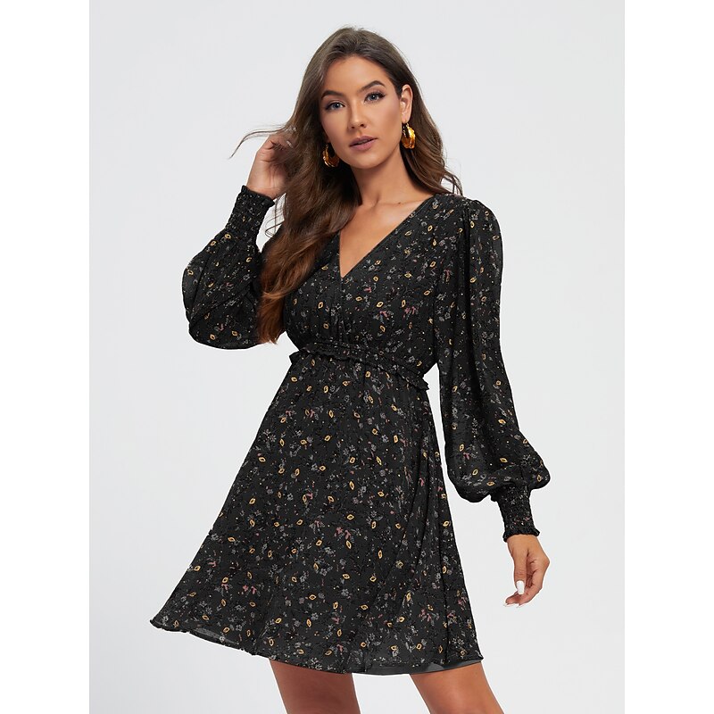 Chiffon Casual Floral Ruffle Swing Mini Dress