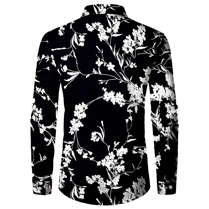 Men's Floral Shirt Button Up Shirt Long Sleeve Casual Daily Wear Going out Fall & Winter Turndown Print Button-Down Black Green2