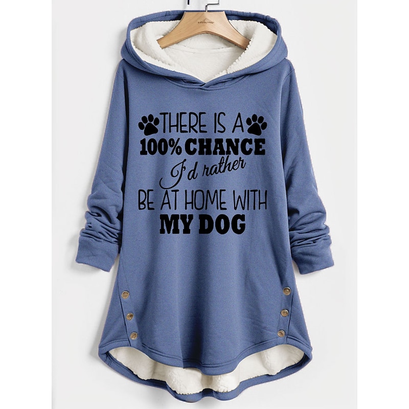 Women's Hoodie Sweatshirt Pullover Fleece Lined Warm Pajamas Sherpa Letter Casual Sports Button Print Warm Fuzzy Long Sleeve Top Micro-elastic Fall & Winter Comfrt Breathable Soft Fabric