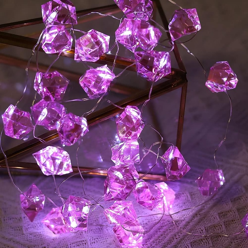 Pink Crystal Shaped Fairy String Lights 2m 20LEDs Copper Wire Lights Battery Powered Christmas Wedding Party Home Garden Holiday Indoor Outdoor Decoration2