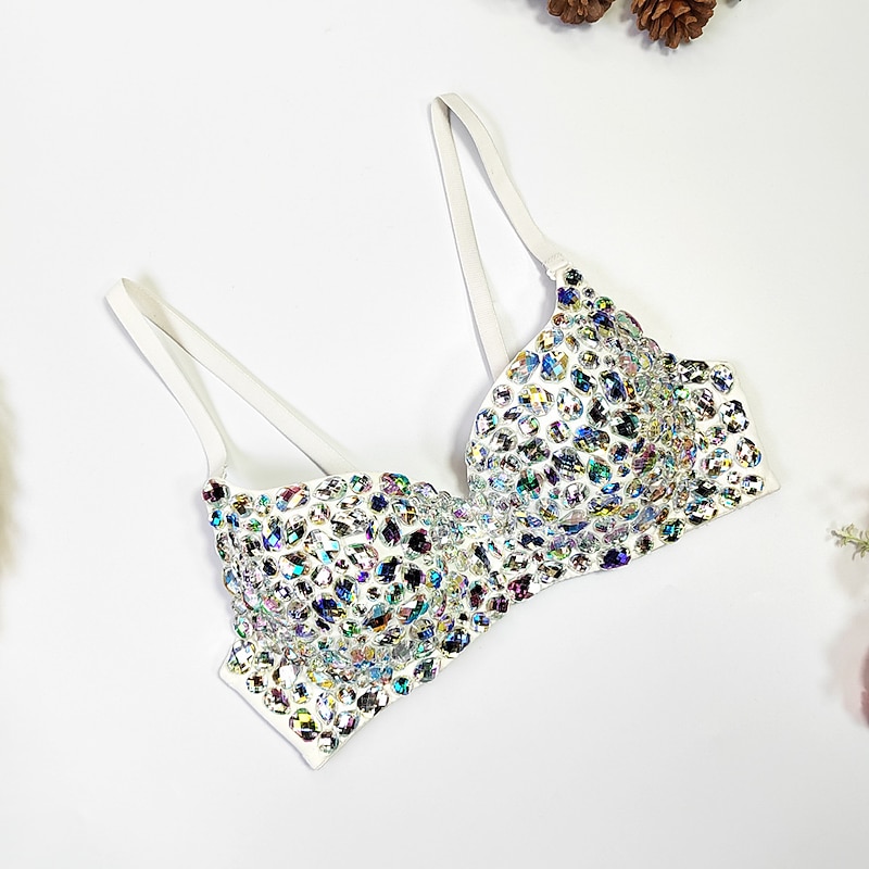 Y2K Year 2000 Bra Push Up Bra Goth Girl Rhinestone Diamond Women's Carnival Masquerade Party Nightclub Clubwear Bra3