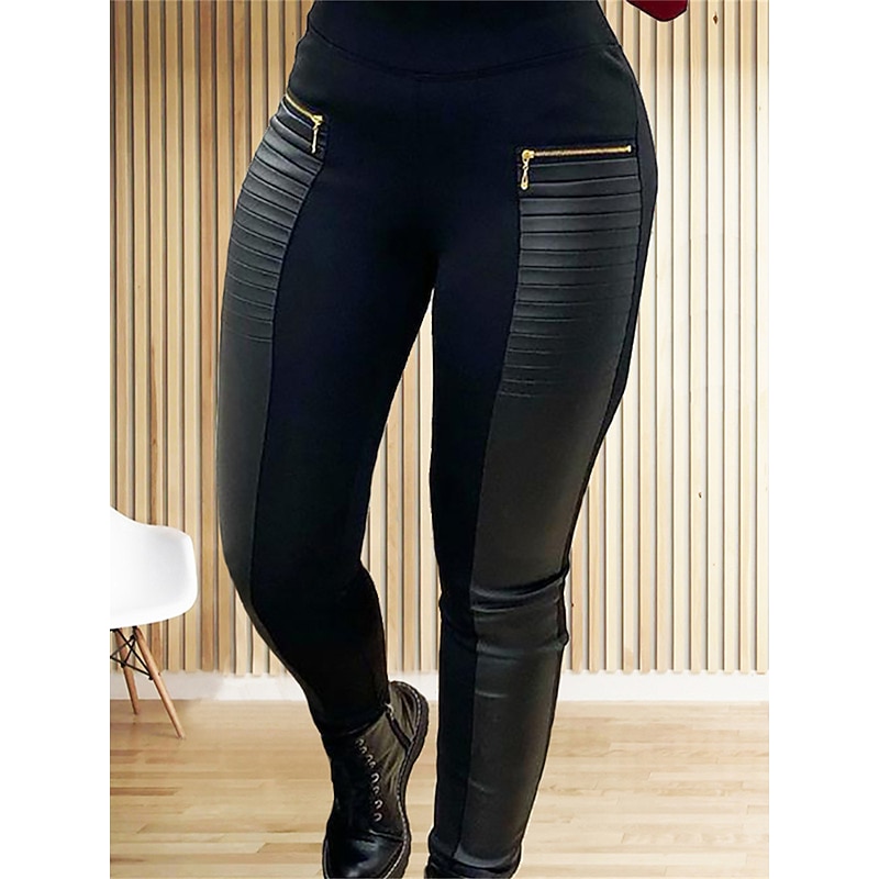 Women's Leggings Cozy Leggings Fashion Streetwear Full Length High Waist Color Block Zipper Pocket High Cut Breathability Soft Comfortable Micro-elastic Outdoor Home Street Black Wine Fall Winter