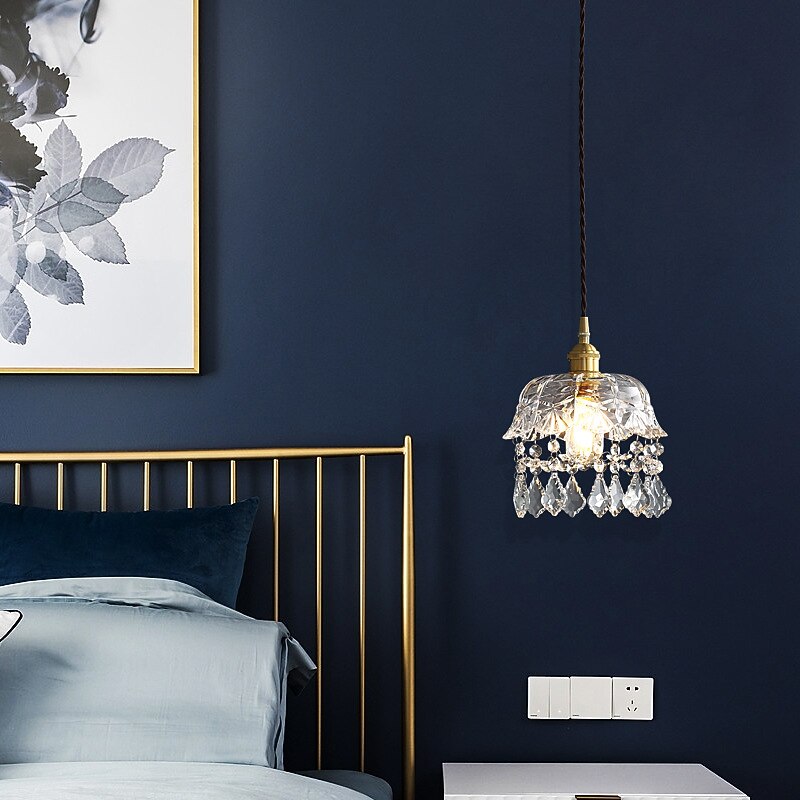 Crystal Pendant Light with Clear Glass Shade Gold Brushed Brass Finish Modern Kitchen Island Hanging Light Adjustable Chandelier for Hallway Dining Living Room 1 Light 110-240V3