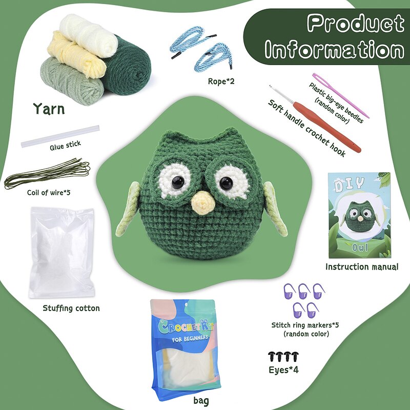 Crochet Kit for Beginners, Beginner Crochet Starter Kit with Video Tutorials, Beginner Crochet Kit for Adults Kids, Knitting Kit for Beginners  The Same Handmade Diy Crochet Wool Woven Owl Doll Material Includes English Instructions2