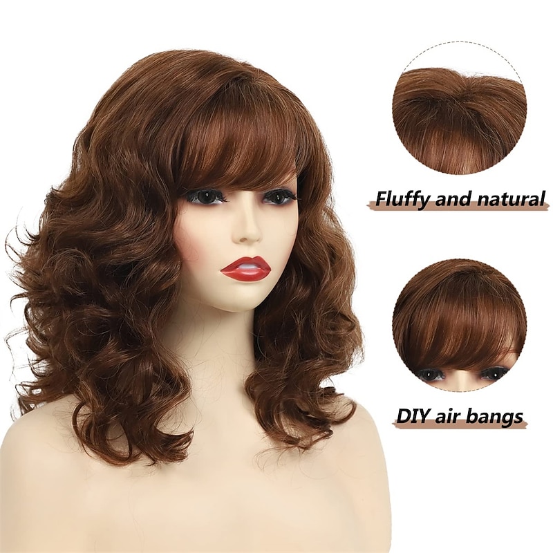 Brown Wavy Wigs for White Women Medium Length Curly Wigs Natural Looking Synthetic Hair Short Brown Womens Wigs3
