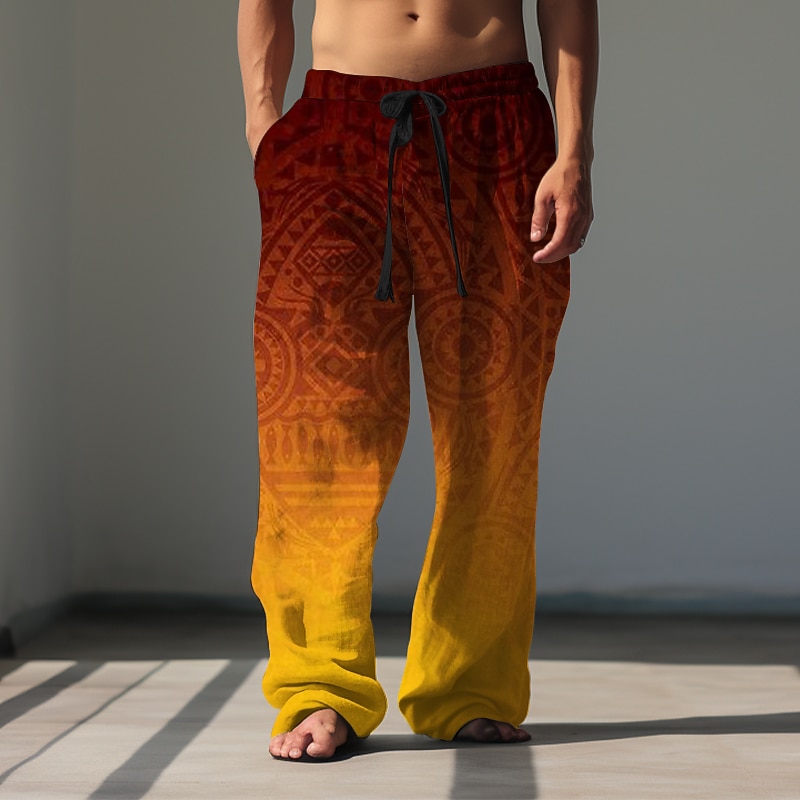 Gradient Bandana Print Vintage Men's 3D Print Pants Trousers Outdoor Street Going out Polyester Blue Purple Orange S M L Mid Waist Elasticity Pants