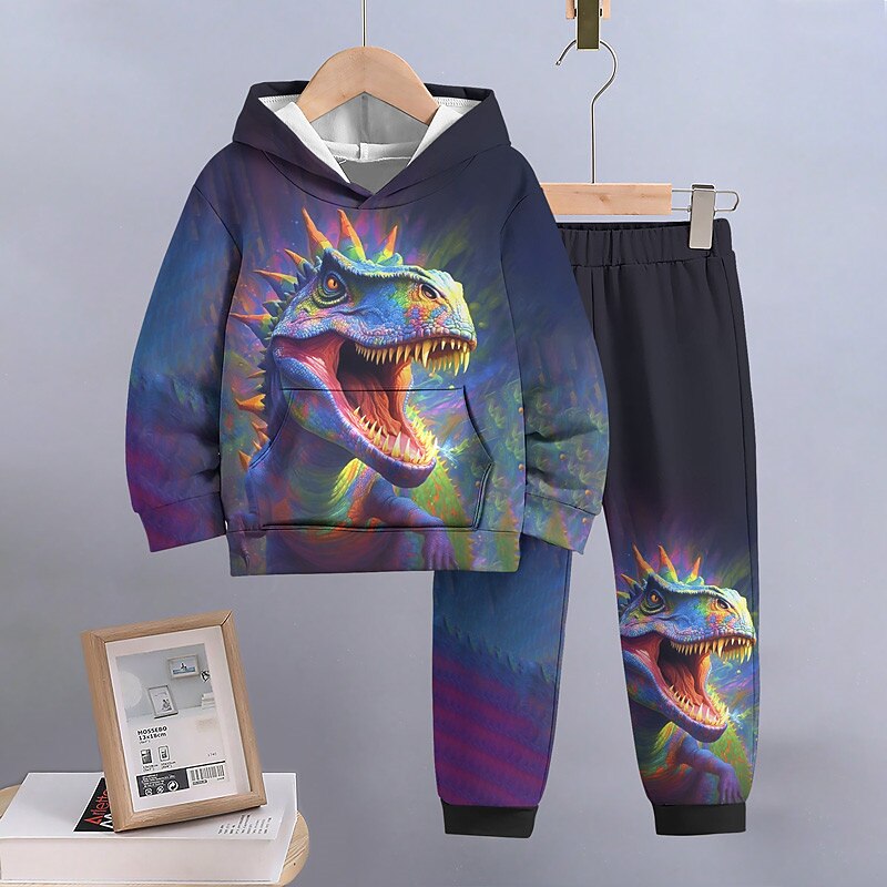 Boys 3D Dinosaur Dragon Hoodie & Sweatpants Set Set Long Sleeve 3D Printing Fall Winter Active Fashion Cool Kids 3-12 Years Outdoor Vacation Street Regular Fit4