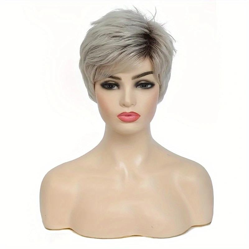 Short Straight Pixie Cut Wig With Bangs Synthetic Wig Beginners Friendly Heat Resistant3