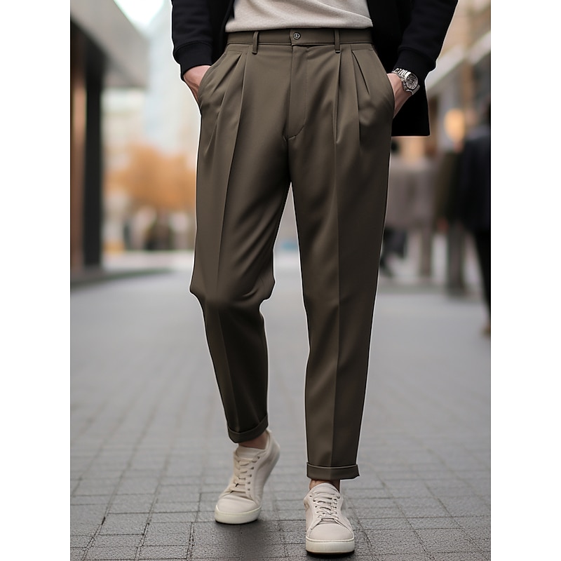 Men's Graduation Dress Pants Trousers Pleated Pants Suit Pants Pocket Plain Comfort Breathable Outdoor Daily Going out Fashion Casual Black Brown - Main Image