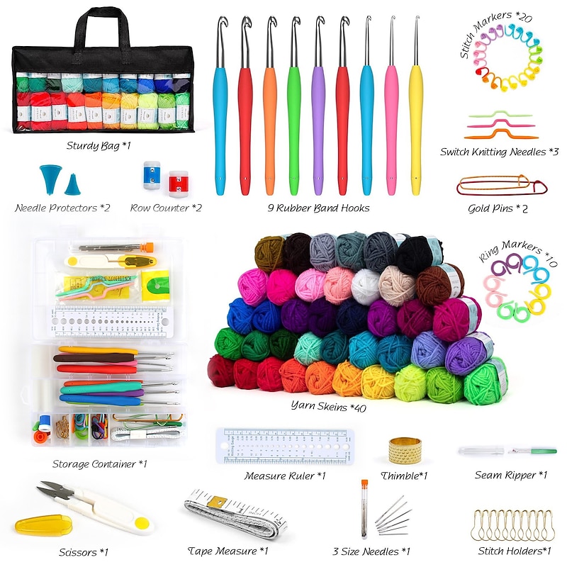 Crochet Kit for Beginners, Beginner Crochet Starter Kit with Video Tutorials, Beginner Crochet Kit for Adults Kids, Knitting Kit for Beginners2