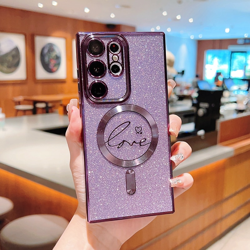 Phone Case For Samsung Galaxy S25 S24 S23 S22 S21 Ultra Plus Back Cover Magnetic Adsorption With Magsafe Support Wireless Charging Non-Yellowing Bling Glitter Shiny TPU2