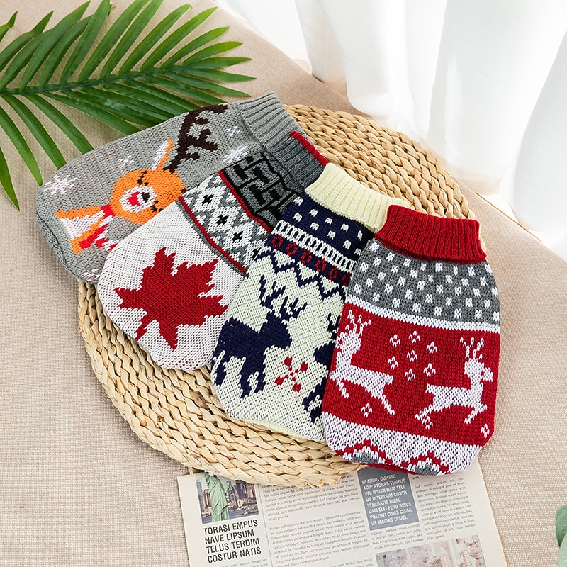 Dog Cat Sweater Jumper Fashion Party Winter Warm Breathable Soft Washable Comfortable Christmas Outdoor Casual Daily Dog Clothing for Bichon Frise Pomeranian Baby Pet Papillon Small