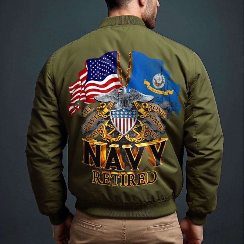 Men's National Flag Bomber Jacket Coat Outdoor Sports Vintage Casual Vacation Daily Wear Going out Printing Denim Fall & Winter Standing Collar Long Sleeve Black Red Army Green 5