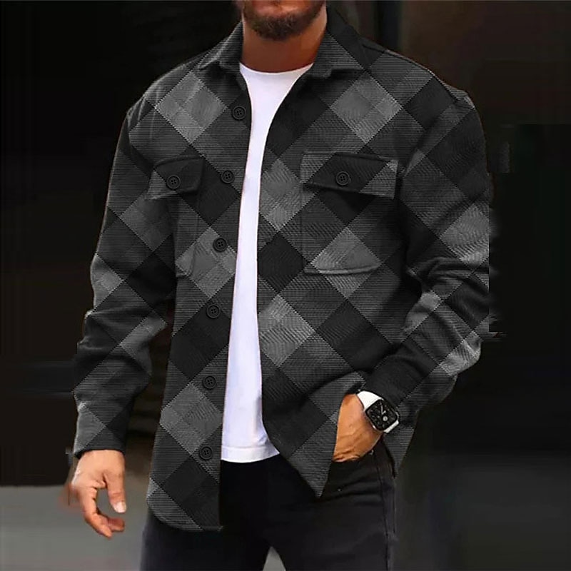 Men's Argyle Shirt Shirt Jacket Overshirt Long Sleeve Casual Outdoor Street Casual Daily Fall & Winter Turndown Buttons Pocket Print Black Pink Red Blue Purple3