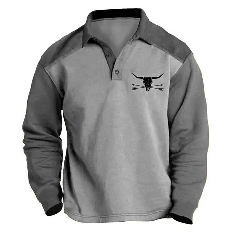 Men's Western Wear Polo Shirts Golf Shirt Long Sleeve Polo Shirts Collared Shirts Vintage Casual Vacation Wear Party Outfits 3D Print Buttons Fall & Winter Blue Brown Green3