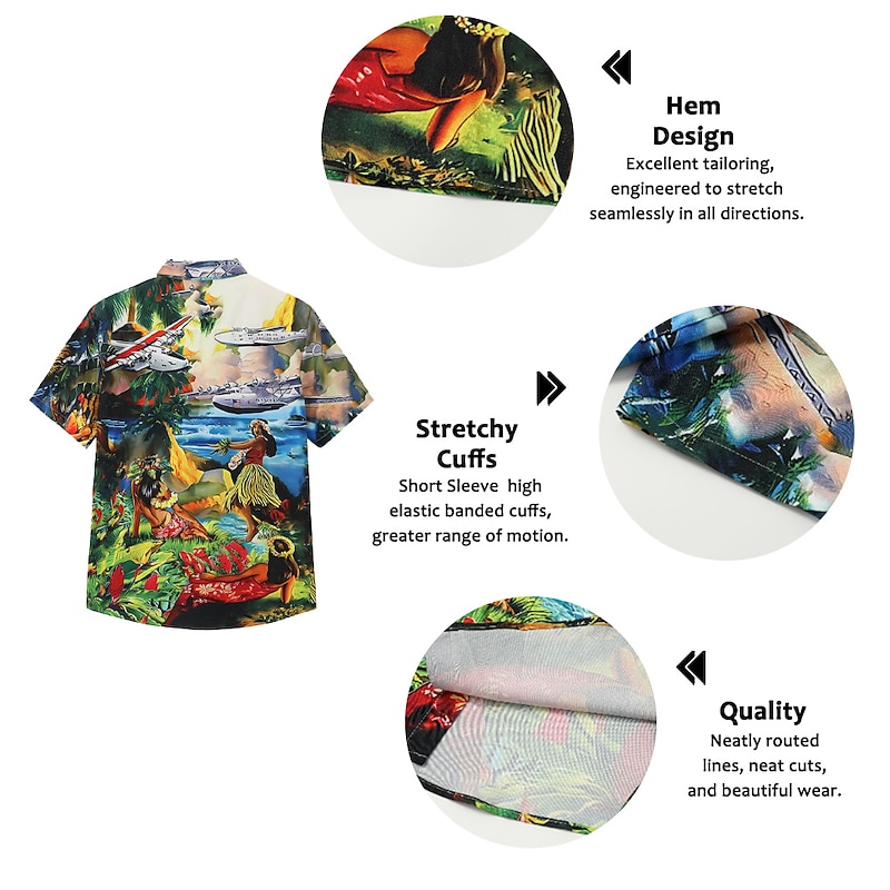 Men's Parrot Shirt Summer Hawaiian Shirt Camp Collar Shirt Short Sleeve Shirt Turndown Hawaiian Designer Casual Outdoor Street Casual Yellow Light Green Pink 3D Print S M L3