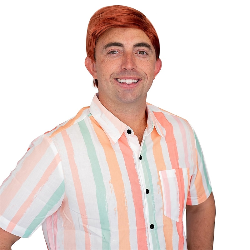 Watt's Wigs - Chill Guy Al Wig - Movie Quality Short Synthetic Layered Red Doll Costume Hair for Men with Adjustable Halloween Wigs2