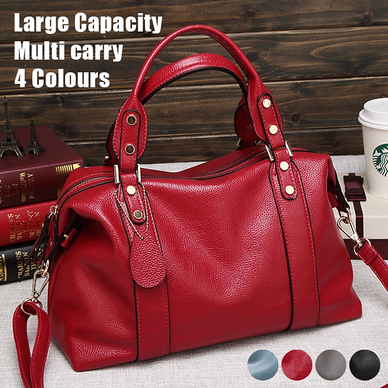 Women's Handbag Crossbody Bag Shoulder Bag Boston Bag PU Leather Office Daily Holiday Rivet Zipper Large Capacity Multi Carry Solid Color Black Red Blue