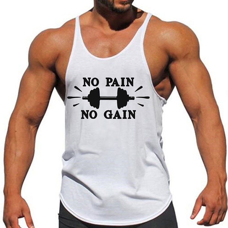 Men's Muscle Dumbbell No Pain No Gain Tank Top Vest Top Sleeveless T Shirt for Men Sleeveless T shirt 3D Printing Crew Neck Shirt Sports Daily Designer Sports Outdoor Holiday Gym Black White Dark Blue2
