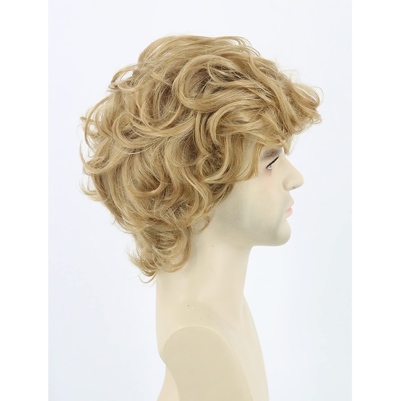 Men Wigs Blonde Short Curly Wavy Layered Cosplay Costume Party Wig Man Wig Halloween Wigs3