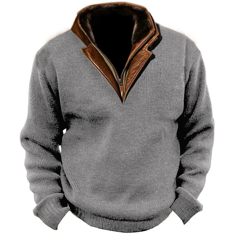 Men's Sweatshirt Navy Blue Brown Army Green Gray Standing Collar Color Block Vintage Style Daily Wear Vacation Going out Corduroy Keep Warm Casual Fall & Winter Clothing Apparel Hoodies Sweatshirts2