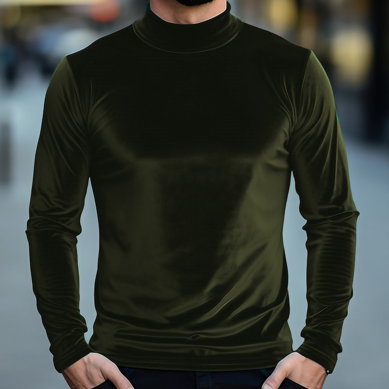 Men's T Shirt Tee Top Long Sleeve Shirt Long Sleeve Turtleneck Spring &  Fall Plain Fashion Designer Basic Vacation Street Going out Brown Green Gray Top Tee for Men