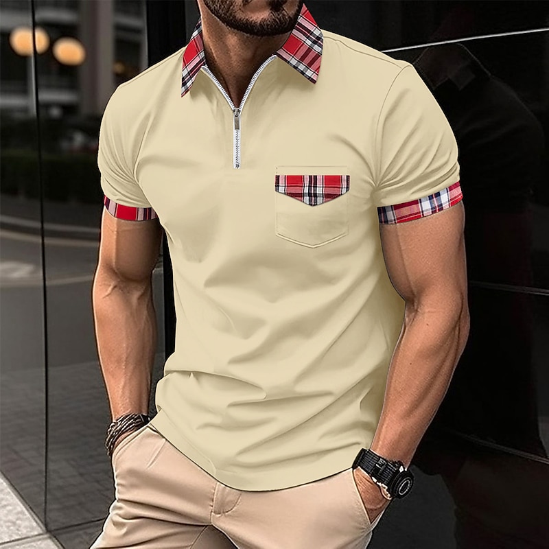 Male Polo Shirt Knit Polo Casual Date Lapel Short Sleeves Fashion Plaid / Striped / Chevron / Round Solid / Plain Color Knitting Summer Dry-Fit Black White Pink Wine Dark Navy Sky Blue Polo Shirt4