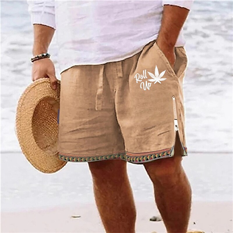 Men's Leaf Shorts Summer Shorts Beach Shorts Mid Waist Hawaiian Casual Daily Holiday Going out Drawstring Zipper Elastic Waist Designer Clothing Apparel4