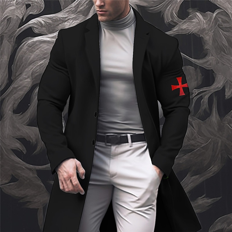 Men's Cross Winter Coat Overcoat Coat Warm Comfortable Breathable Fashion Streetwear Business Work Wear to work Going out Pocket Print Fall & Winter Turndown Long Sleeve Black White khaki3