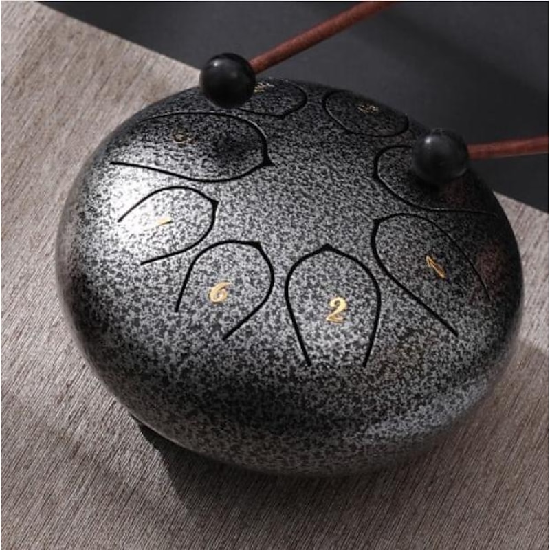 Alloy Steel Tongue Drum 6 Inch 8 Notes Hand Drums with Bag Sticks Music Book, Sound Healing Instruments for Musical Education Entertainment Meditation Yoga Zen Gifts