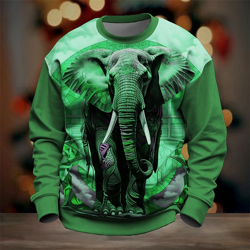 Men's Animal Elephant Sweatshirt Long Sleeve Sweatshirt Pullover Daily Casual 3D Print Vacation Holiday Going out Print Spring &  Fall4