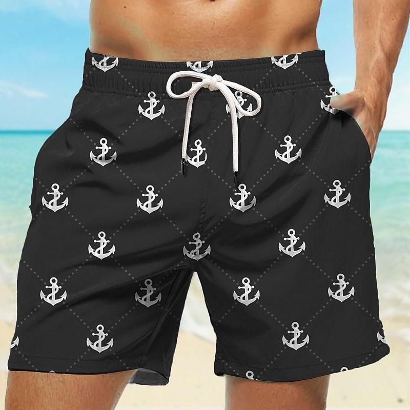 Men's Anchor Swim Trunks Swim Shorts Board Shorts Mid Waist Hawaiian Casual Holiday Beach Drawstring with Mesh lining Elastic Waist Designer Clothing Apparel4