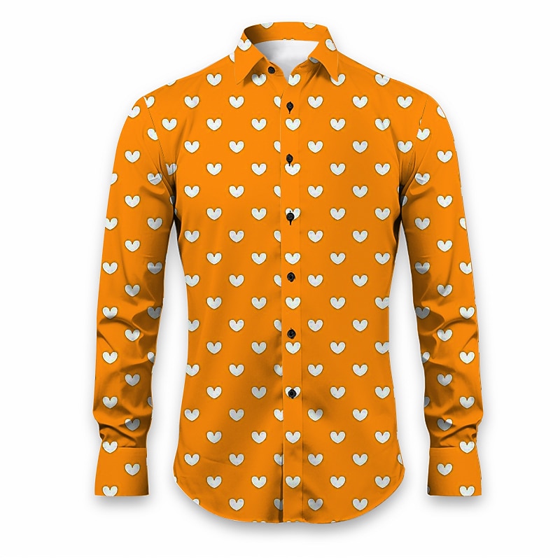 Valentine's Day Men's Heart Shirt Button Up Shirt Long Sleeve Casual Daily Wear Going out Fall & Winter Turndown Print Button-Down Black Burgundy Blue Purple Orange4