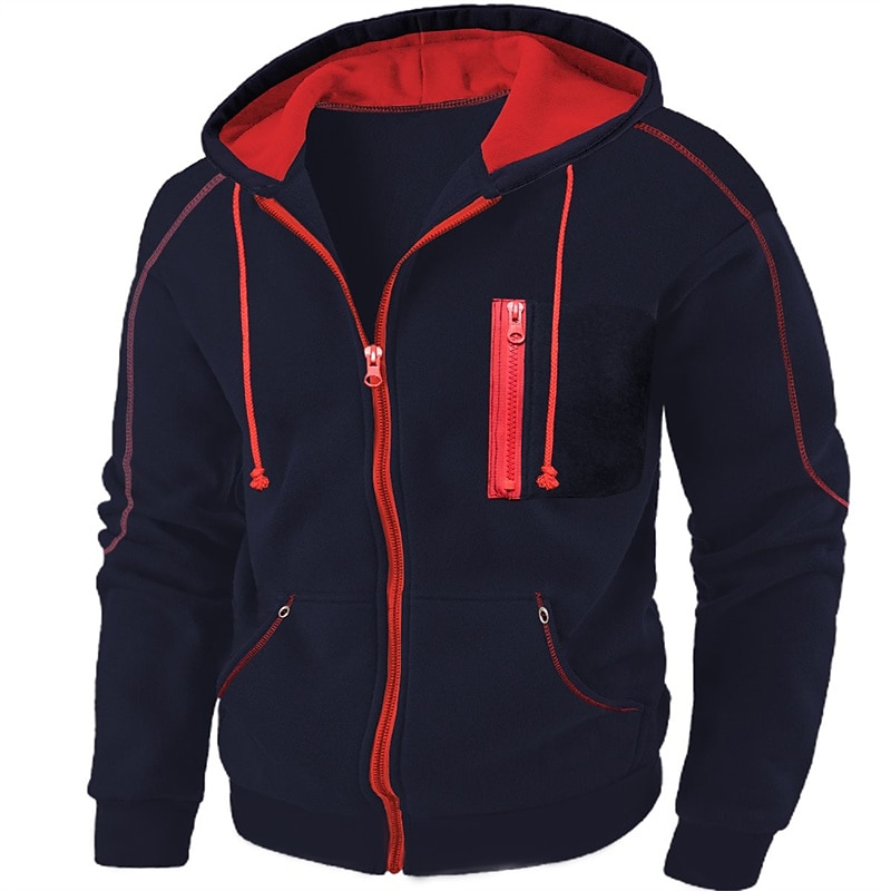 Men's Full Zip Hoodie Jacket Tactical Black Red Navy Blue Dark Gray Hooded Plain Pocket Sports & Outdoor Daily Sports Hot Stamping Designer Basic Casual Spring &  Fall Clothing Apparel Hoodies2