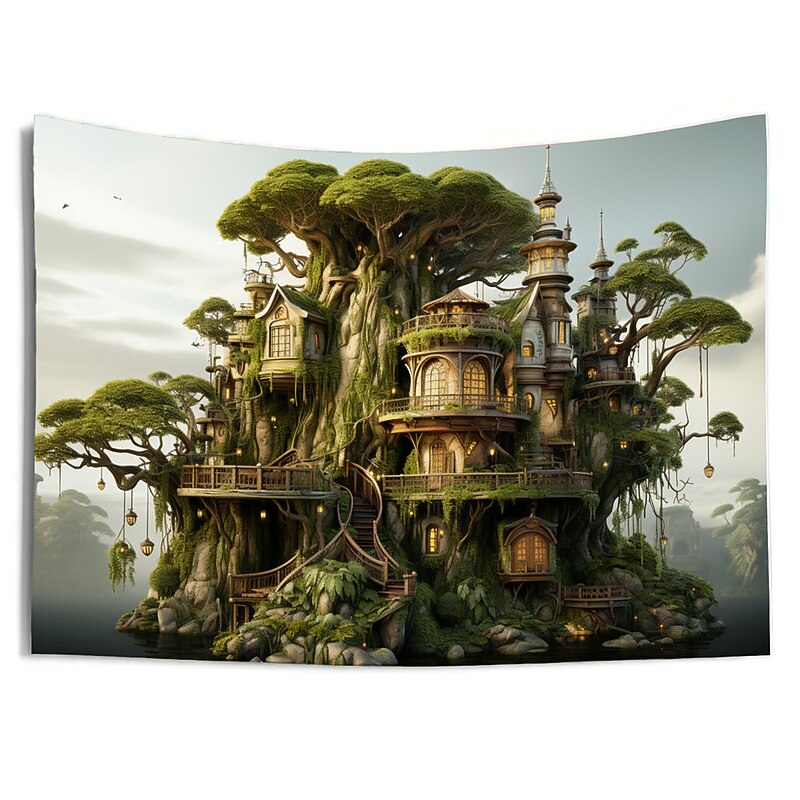 Magic Tree Houses Hanging Tapestry Wall Art Large Tapestry Mural Decor Photograph Backdrop Blanket Curtain Home Bedroom Living Room Decoration 11