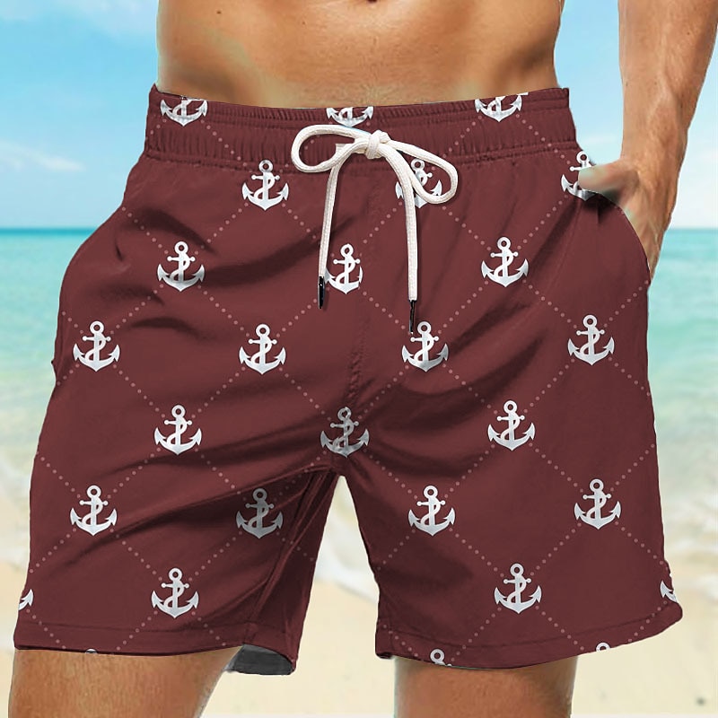 Men's Anchor Swim Trunks Swim Shorts Board Shorts Mid Waist Hawaiian Casual Holiday Beach Drawstring with Mesh lining Elastic Waist Designer Clothing Apparel3