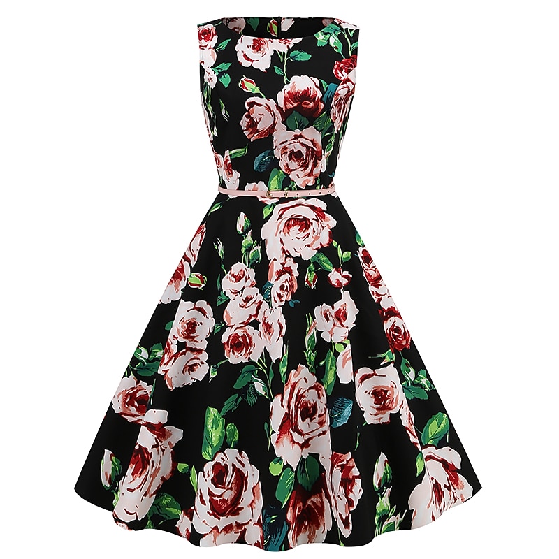Retro Vintage 1950s Knee Length Swing Dress Flare Dress Sleeveless Floral Print Ball Gown Round Neck Fancy Dress Women's Masquerade Party Tea Party Casual Daily Adults' Dress Homecoming Dresses2