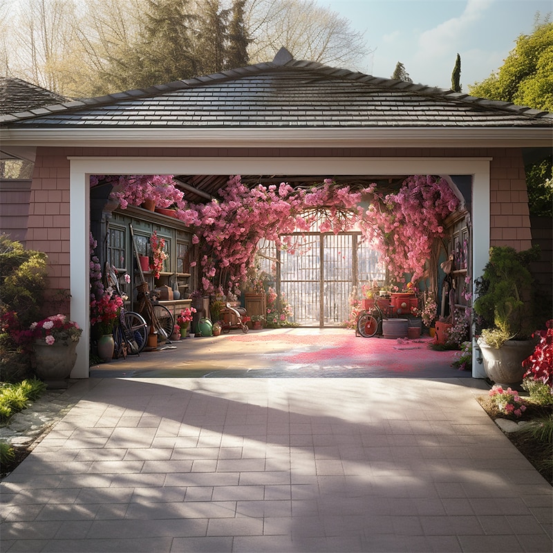 Valentine's Day Floral Outdoor Garage Door Cover Banner Beautiful Large Backdrop Decoration for Outdoor Garage Door Home Wall Decorations Event Party Parade