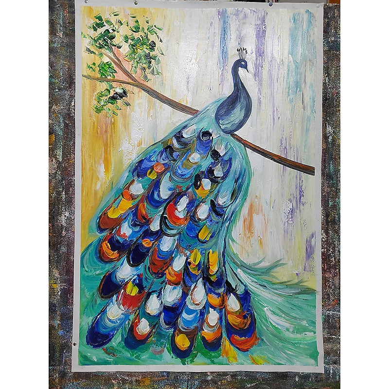 Mintura Handmade Abstract Animal Peacock Oil Paintings On Canvas Wall Art Decoration Modern Picture For Home Decor Rolled Frameless Unstretched Painting4