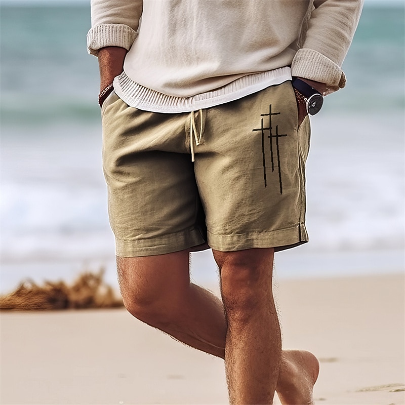 Men's Cross Shorts Summer Shorts Beach Shorts Mid Waist Hawaiian Casual Outdoor Holiday Going out Drawstring Elastic Waist Print Designer Clothing Apparel - Main Image