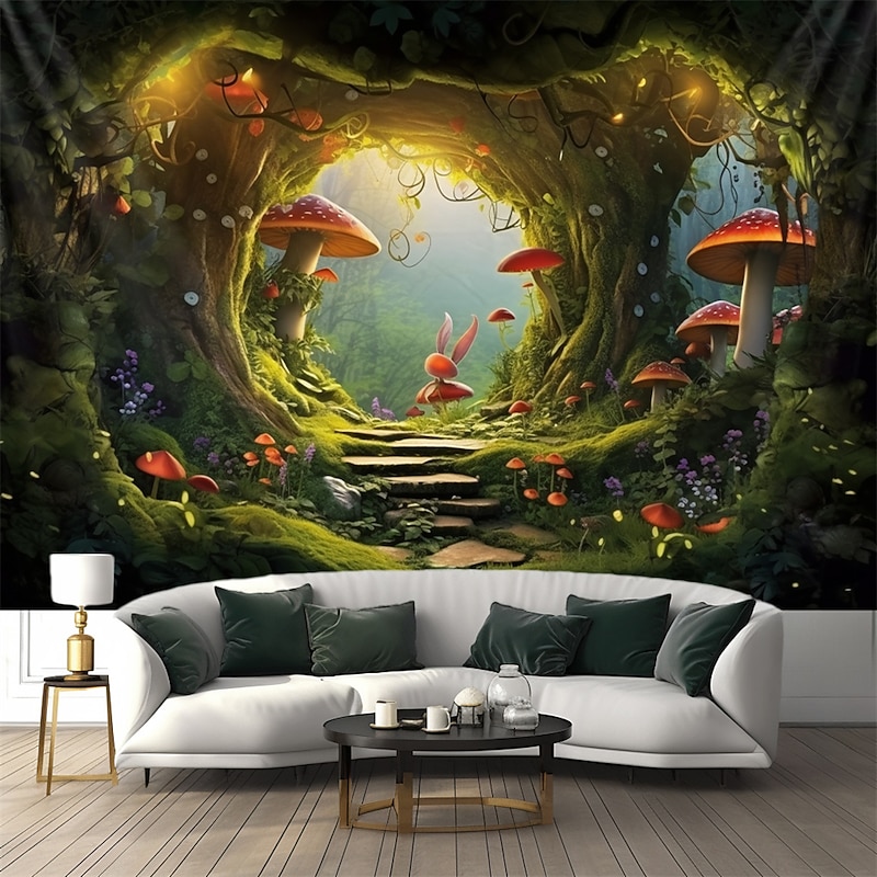 Trippy Mushroom Cave Hanging Tapestry Wall Art Large Tapestry Mural Decor Photograph Backdrop Blanket Curtain Home Bedroom Living Room Decoration