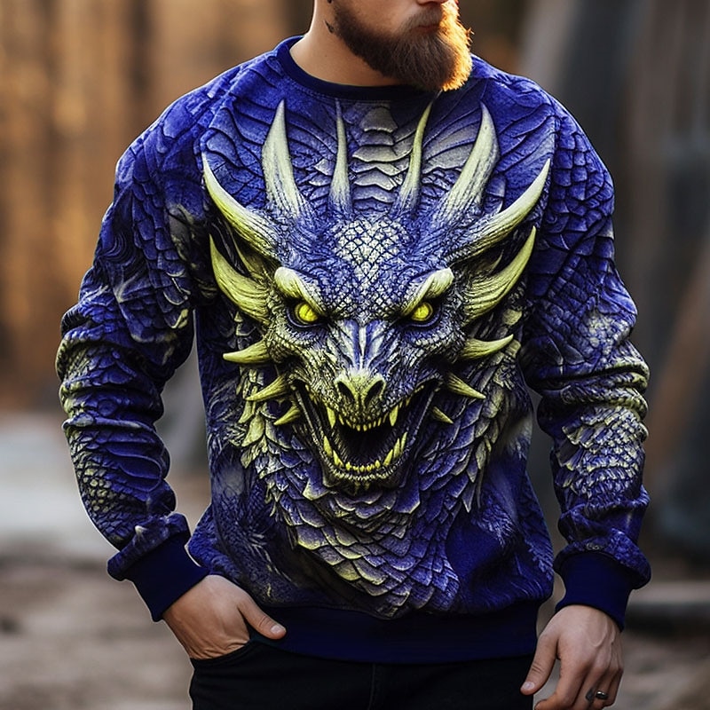 Men's Graphic Animal Monster Sweatshirts Golf Pullover Sweatshirt Long Sleeve Sweatshirt Crew Neck Fashion Daily Casual 3D Print Vacation Holiday Going out Print Spring &  Fall3