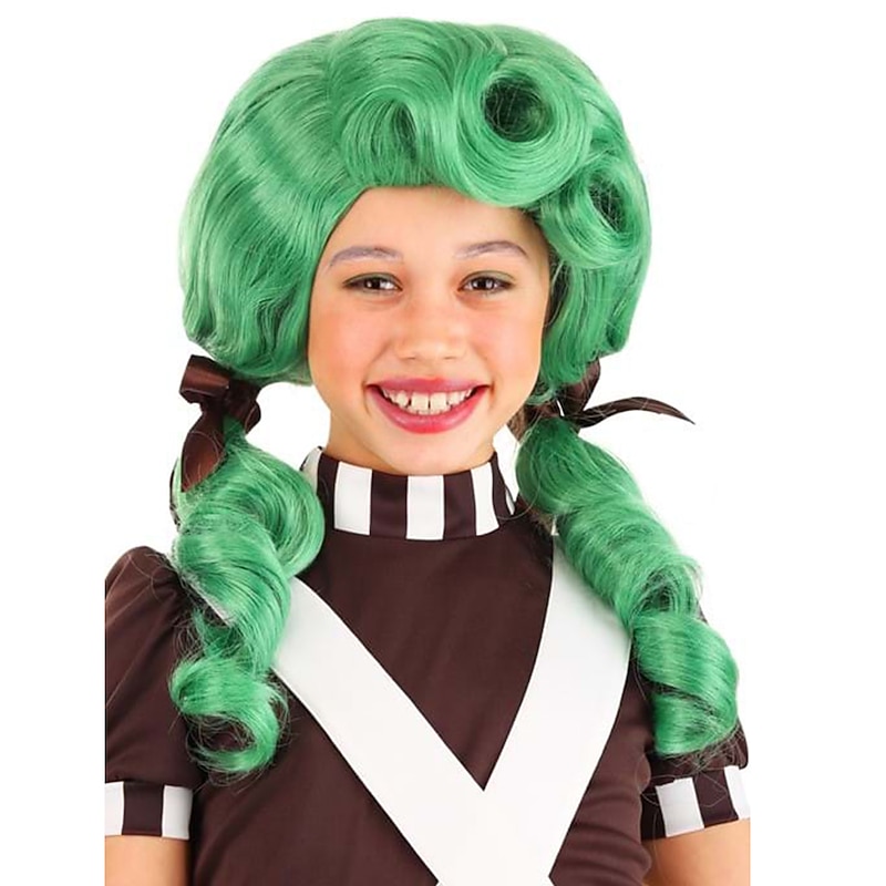 Chocolate Factory Worker Green Wig for Girls Carnival Wigs Halloween Wigs St.Patrick's Day Wigs