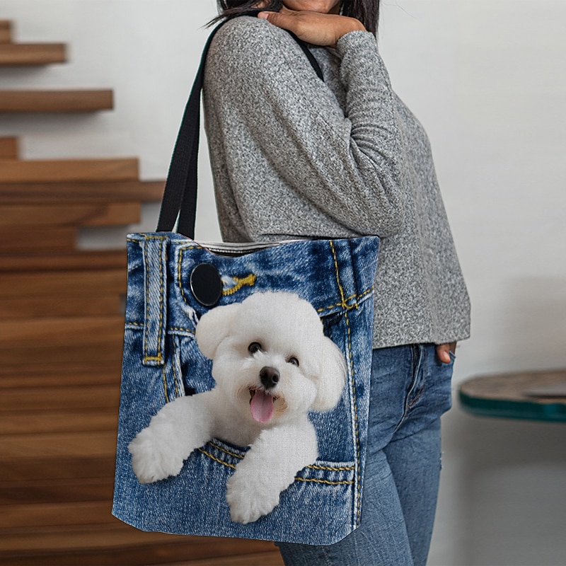 Women's Tote Shoulder Bag Canvas Tote Bag Polyester Shopping Daily Holiday Print Large Capacity Foldable Lightweight Dog Black Red Blue2