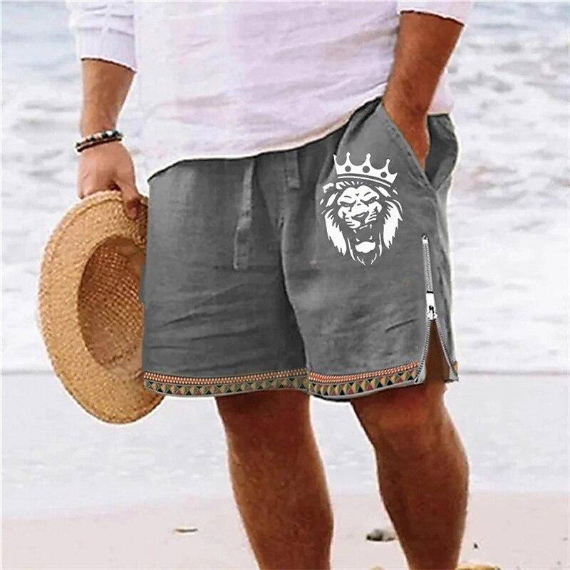 Men's Lion Shorts Summer Shorts Beach Shorts Mid Waist Hawaiian Casual Daily Holiday Going out Drawstring Zipper Elastic Waist Designer Clothing Apparel3